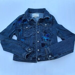 Anthropologie Pilcro & The Letterpress Blue Jean Jacket Floral Embroidery Boho